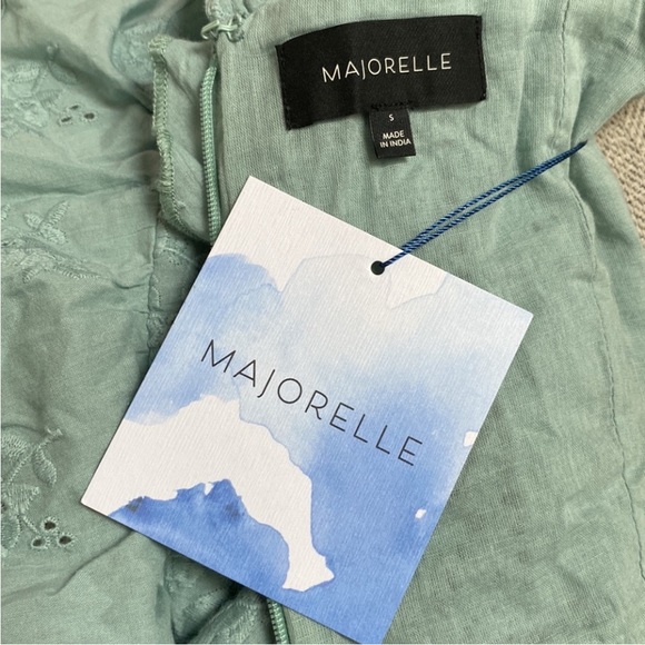 MAJORELLE NWT Teal eyelet shoulder tie dress small NWT NEW ruffles shoulder tie - Picture 11 of 12